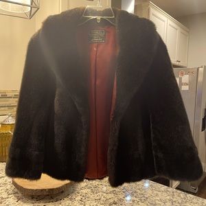 Vintage TISSAVEL FRANCE Faux Fur Cape/ Pancho Winter Coat With Pockets